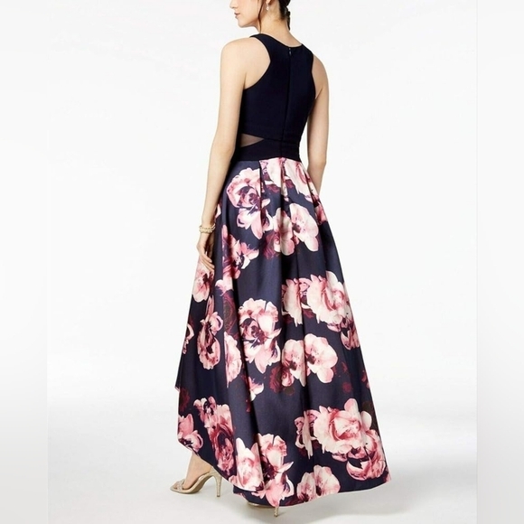 XSCAPE  Petite Solid & Floral High-Low Gown Dress Size 10P Formal Wedding Party - Picture 3 of 13